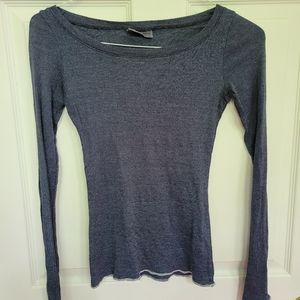 Michael Stars Anthropologie Metallic Blue Boatneck Long Sleeve Shirt, Small